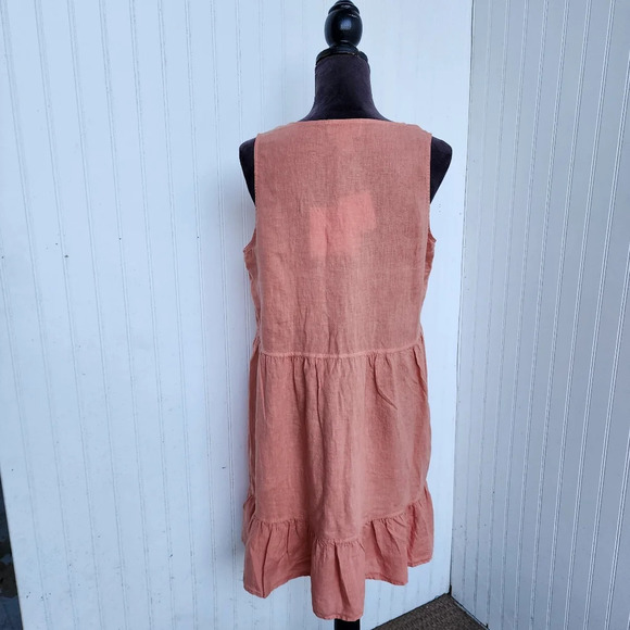 NWT Anthropologie Cynthia Rowley Irang Pink 100% Linen Dress Sleeveless Ruffle L - Picture 6 of 11